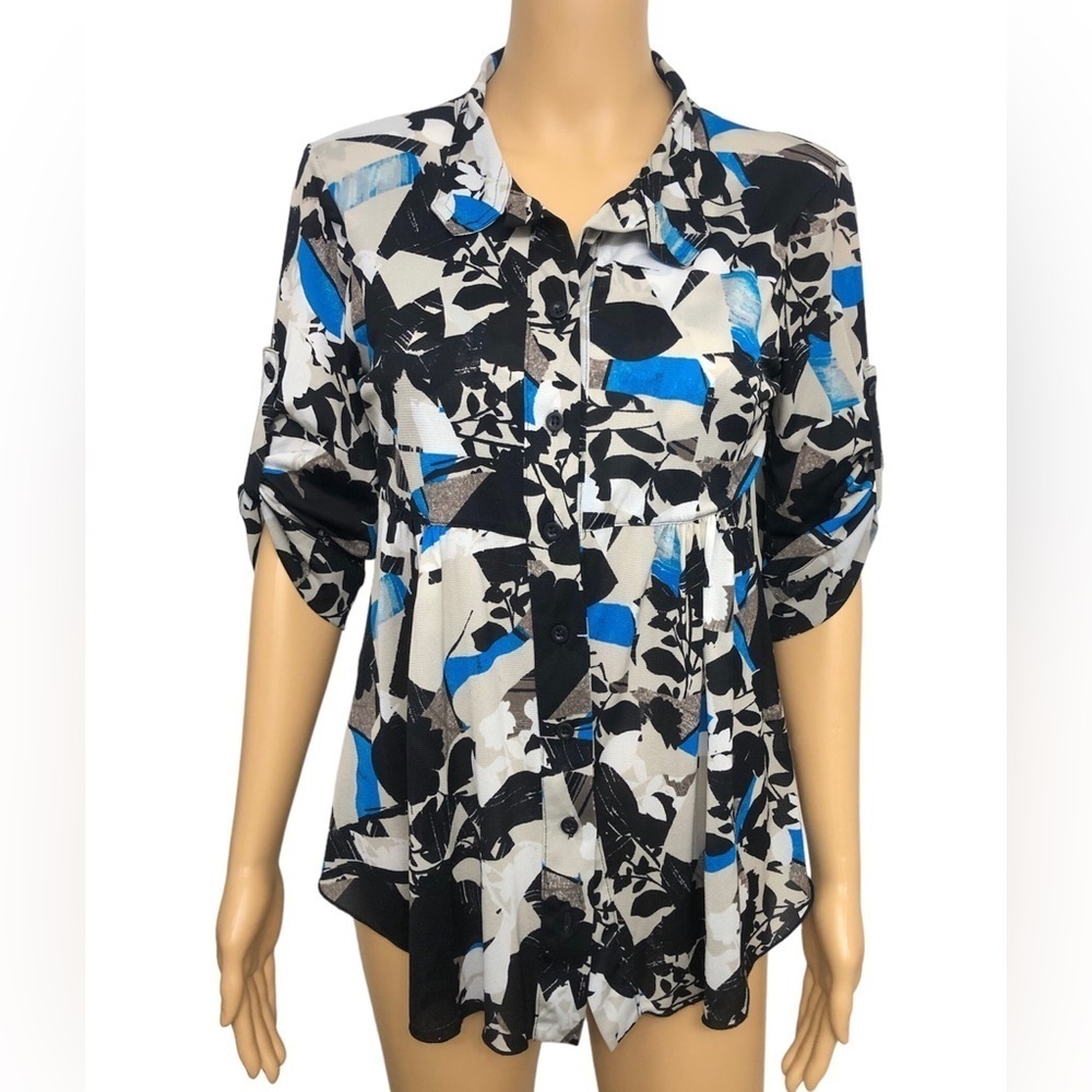 Style & Co. button down shirt Floral top blouse Petite Size M